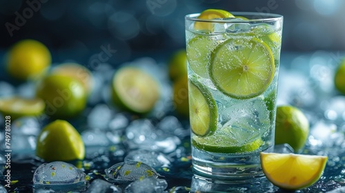 Freshly Squeezed Lime Juice, Cool and Refreshing Citrus Drink, Lime Garnish on Ice, Simply Served with a Twist of Lemon.