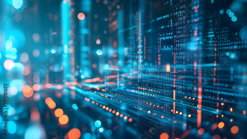 Dynamic Finance Flow, Double Exposure of Data and Technology background. Neural network generated image. Not based on any actual scene or pattern.