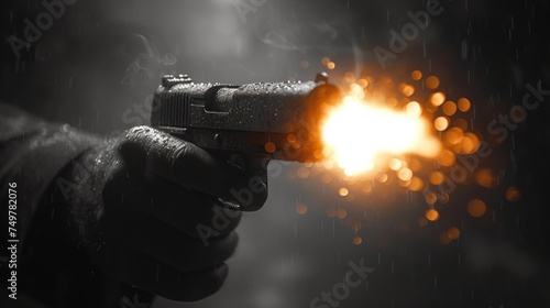 A Gun in the Rain, Rainy Night Shooting, Wet Gun in Action, Shooting Through Rain.