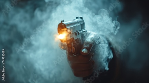 Smoke and Gunpowder, Foggy Firing Range, Gunsmoke in the Darkness, Muzzle Flash in Smoke.