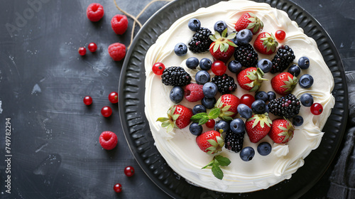 Cake with berries and cream