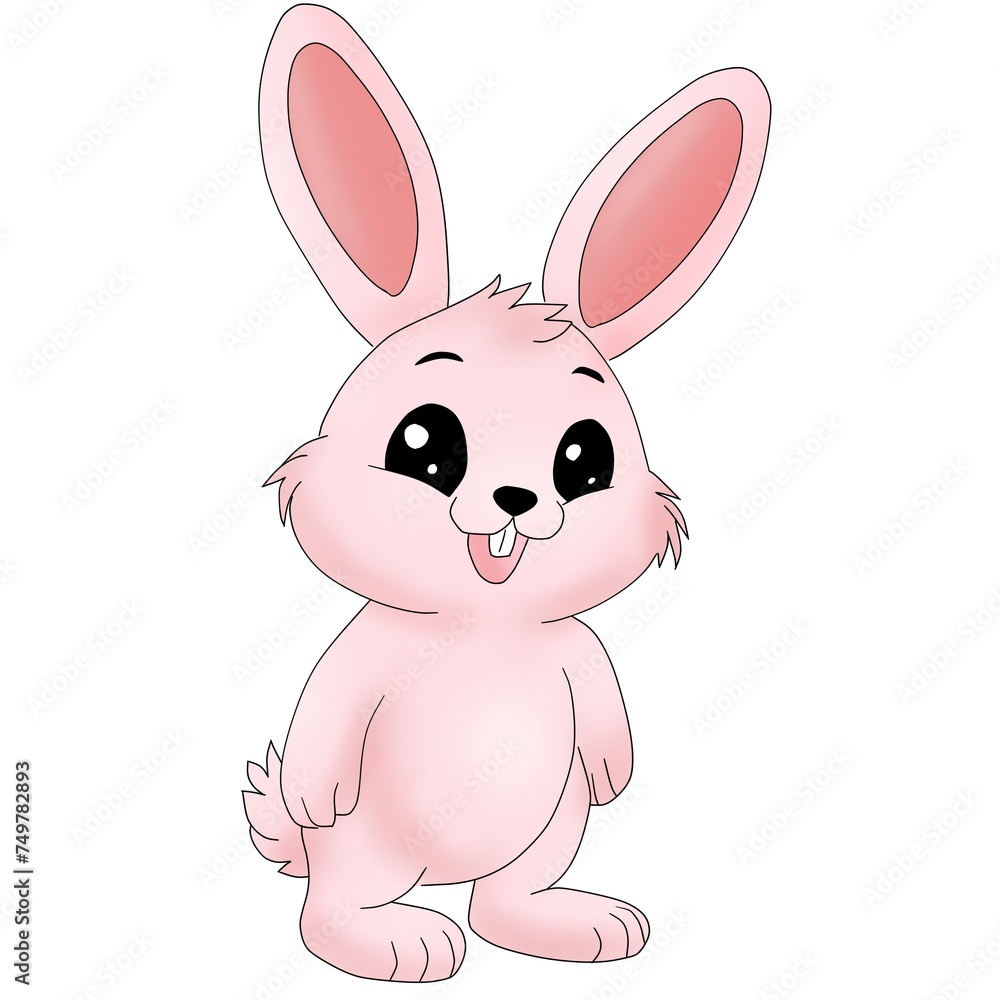 Draw pink rabbit cartoon characters 