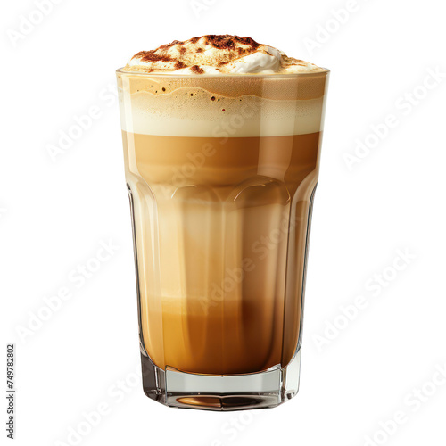 Milk coffee glass, Flat White coffee isolated on transparent png.