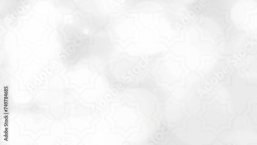 White abstract animated Ramadan background with rotating white Islamic patterns and movement of bright bokeh light rings. White animated background with Islamic theme.