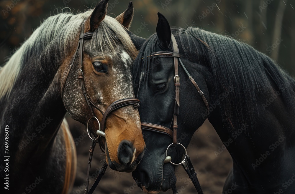 Two Horses Nuzzling Each Other, A Gentle Moment Between Two Horses ...