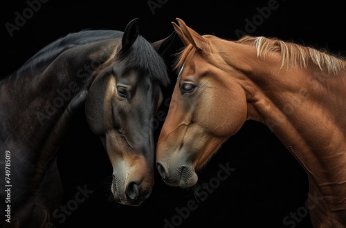 Two Horses Nuzzling Each Other, A Gentle Moment Between Two Horses, Horses Showing Affection and Bonding, The Beauty of Horse-to-Horse Connection.