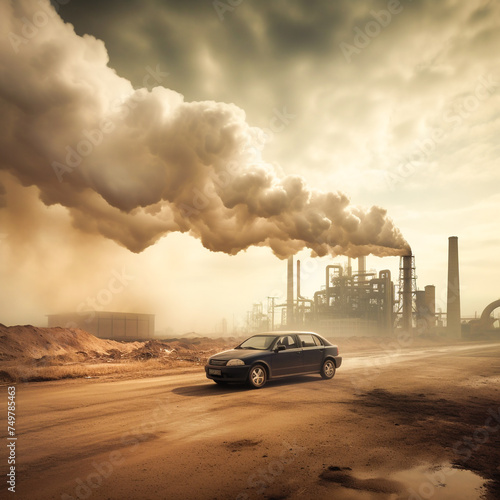 Toxic emissions from cars underlined by a climate change narrative pushing for renewable energy solutions photo