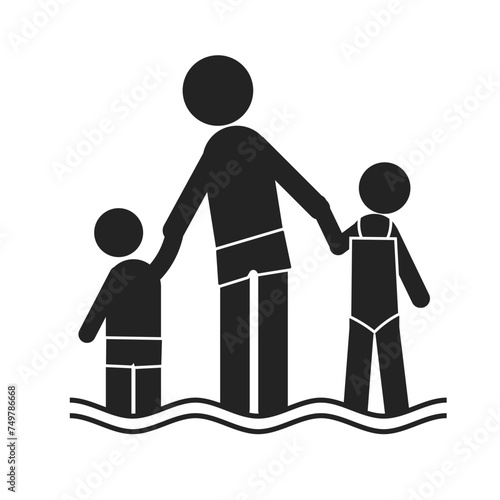 Isolated pictogram sign parent hold children in water for supervise kid on swimming pool