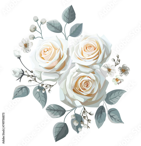 White roses beautiful bouquet vector illustration