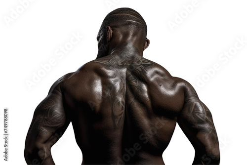 Backview of Strong bodybuilder with six pack on transparent background PNG image