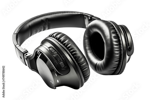 Black headphone on transparent background PNG image photo