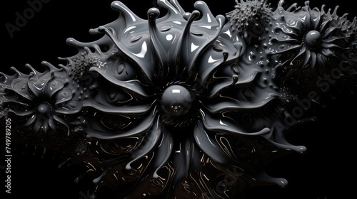 Freeform ferrofluids background in black colors. Beautiful chaos of swirling frequency 