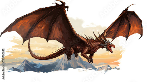 A vector graphic of a majestic dragon in flight.