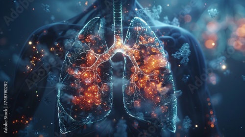 Human lungs full of futuristic and digital with text copy space photo