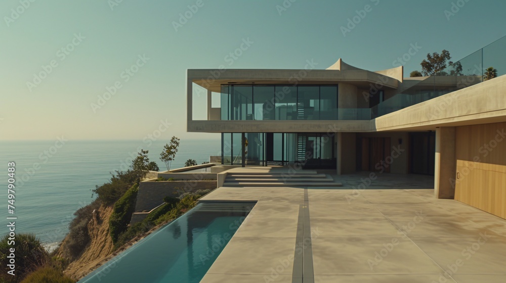 Exterior view of a large concrete and steel construction mansion house Exterior view of a large concrete and steel construction mansion house