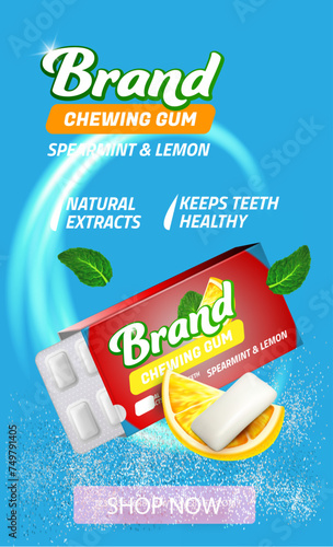 Free vector mint gum with leaves.