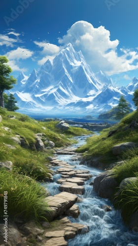 mountain landscape with river © Wallpaper