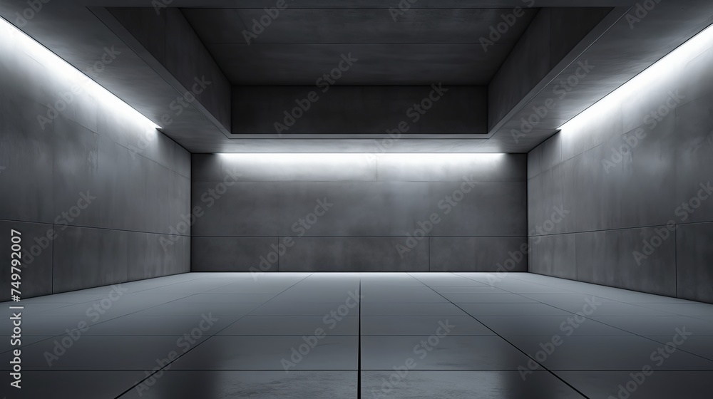 Abstract Futuristic Empty Floor and Room with Light. Modern Future Cement Floor and Wall Background. 3D Render.