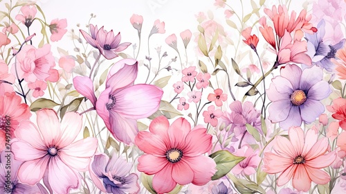 Color Illustration of Pink Floral Arrangement in Watercolor Style for Garden and Summer Decorative Backgrounds