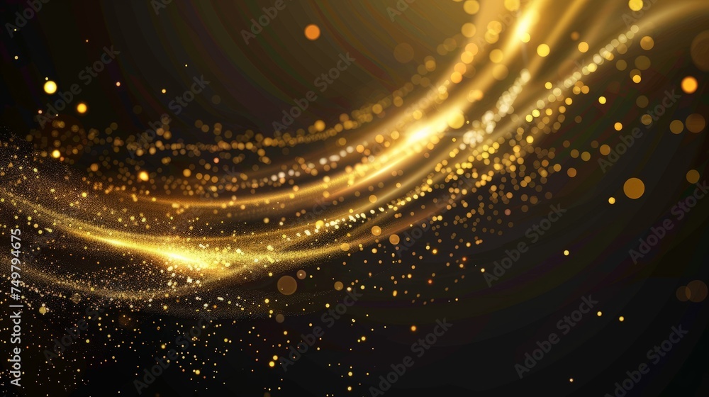 Elegant golden scene diagonal glowing with lighting effect sparkle on black background. Template premium award design.