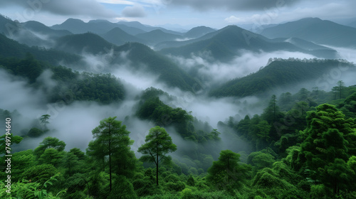 Mystical Mountain Forest Shrouded in Mist
