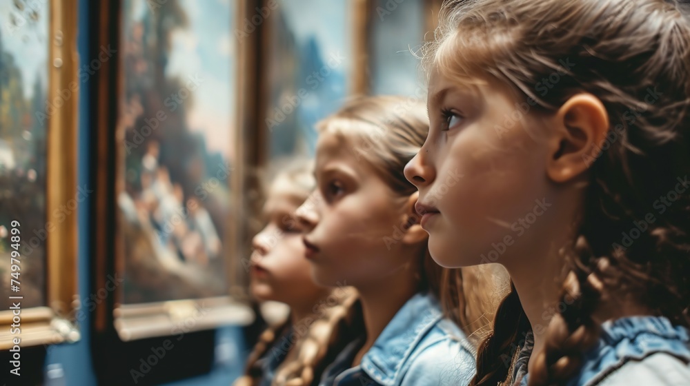 Naklejka premium Kids in school visiting an art gallery.