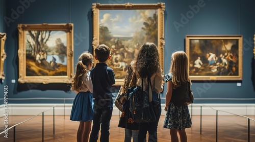 Kids in school visiting an art gallery. photo