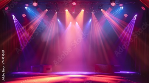 Free stage with lights, lighting devices.