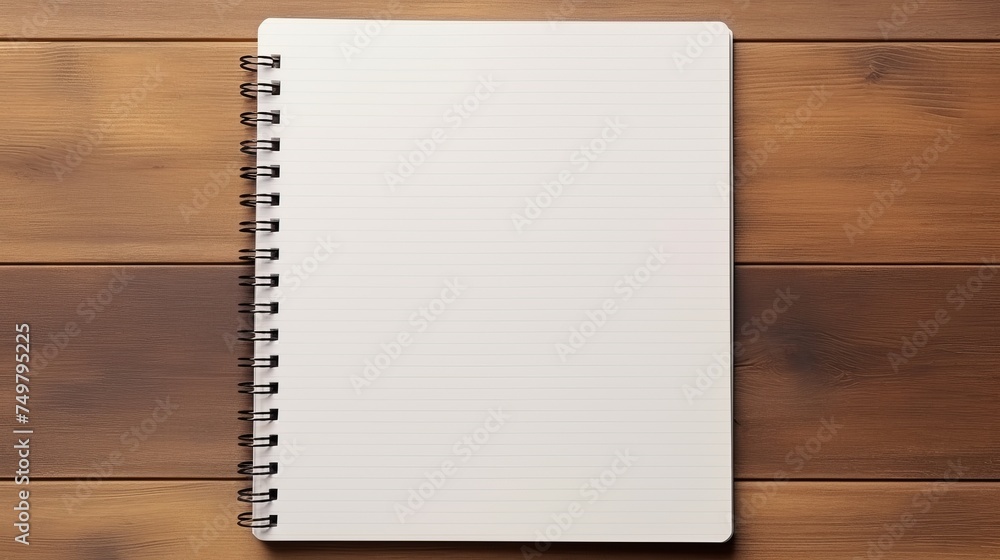 Blank Paper Notebook on Brown Wooden Table Background. Top View with Copy Space. Office Desk Table Concept. Blank Paper Notebook on Brown Wooden Table Background. Top View with Copy Space. Office Desk Table Concept.