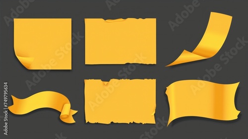 vector yellow banner sticker, blank vector simple clipart set 
