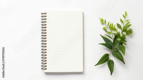 Business Concept - Top View of Blank Notebook on White Background Desk for Mockup.