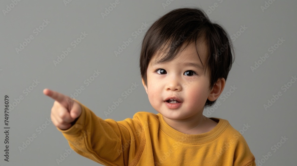A young boy pointing with his finger, perfect for educational materials or family blogs A young boy pointing with his finger, perfect for educational materials or family blogs