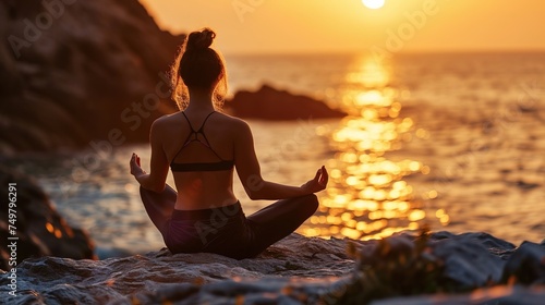 Yoga at Sunset by the Beach. photo