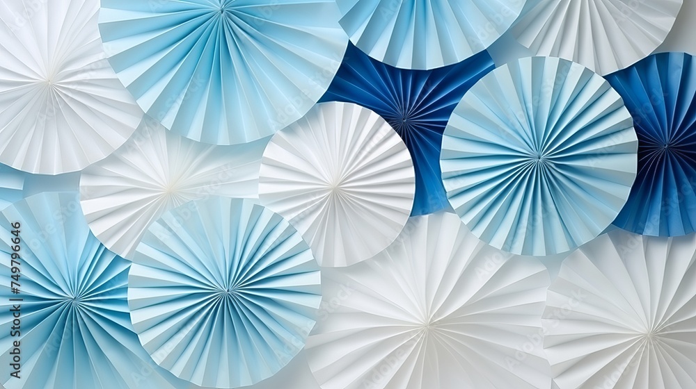 Circle Shape of Origami Blue and White Papers for Textured Background