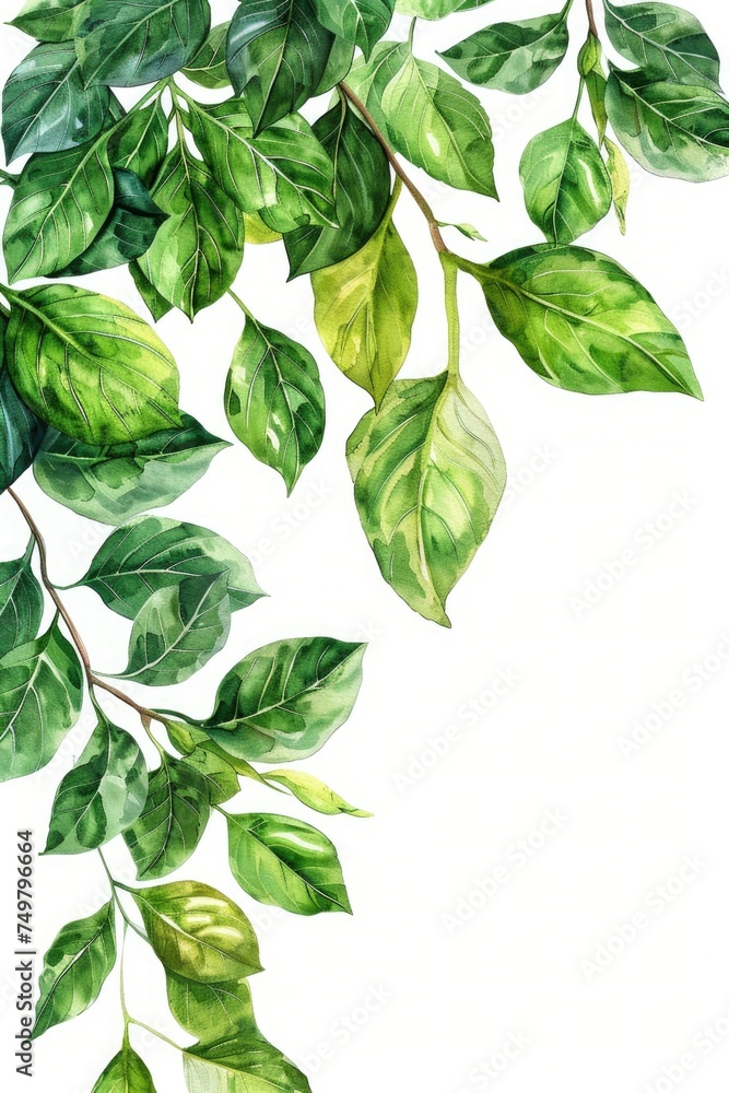 Vibrant green leaves against a clean white backdrop, perfect for nature or eco-themed projects Vibrant green leaves against a clean white backdrop, perfect for nature or eco-themed projects