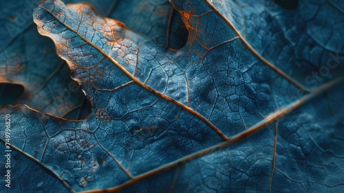 Close up of a blue leaf with a red spot. Perfect for botanical illustrations