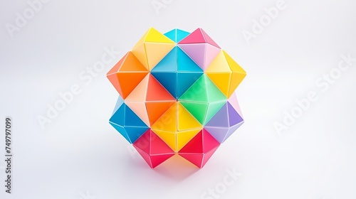 Colorful Abstract Geometrical Composition - Prism, Pyramid, Rectangular Cube, Dodecahedron on White Paper Background © Tahir