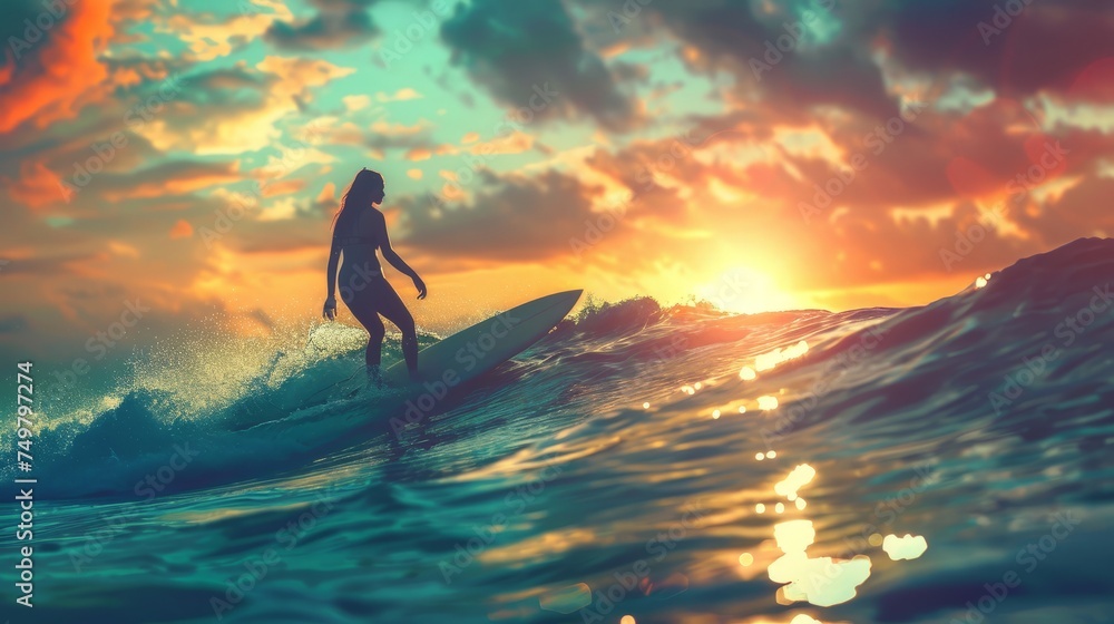 Water woman going for a sunset surf