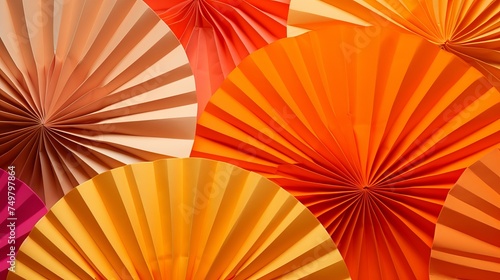 Colorful Origami Fan Pattern on Orange Background
