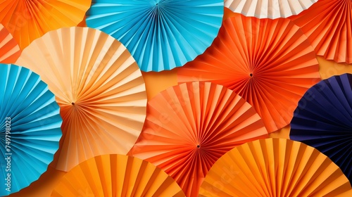 Colorful Origami Fan Pattern on Orange Background