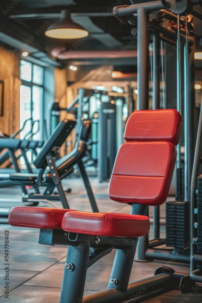A gym with a bench, weights, and other equipment. Perfect for fitness and exercise concepts A gym with a bench, weights, and other equipment. Perfect for fitness and exercise concepts