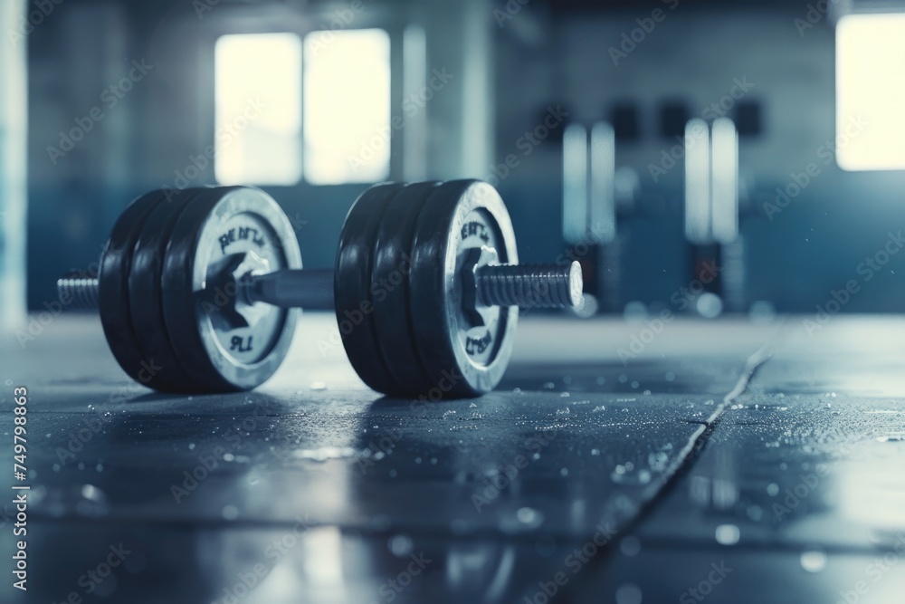 Dumbbells on gym floor, suitable for fitness concepts Dumbbells on gym floor, suitable for fitness concepts
