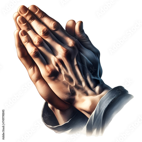 Close-up of clasped hands in a prayerful gesture, symbolizing devotion or seeking comfort