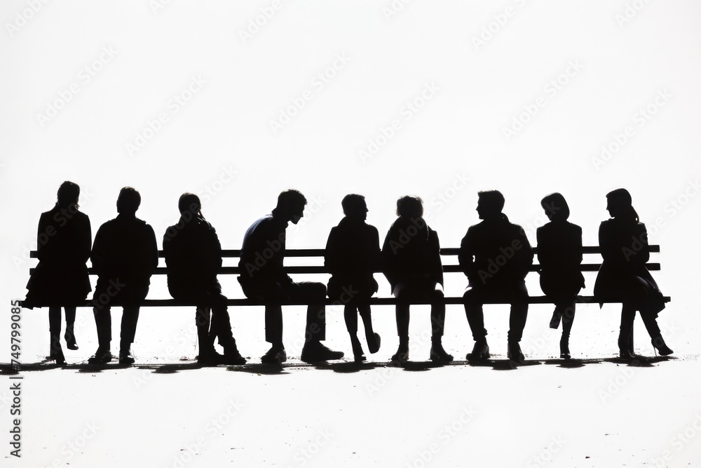 A group of people sitting on a bench. Suitable for lifestyle and social themes