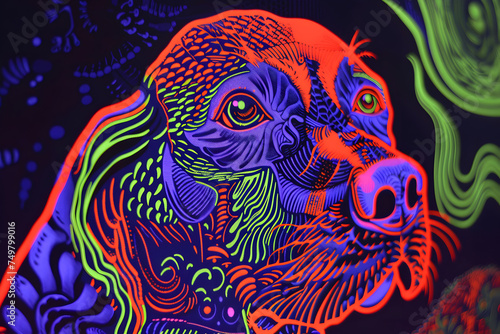 1970s psychedelic blacklight poster of dogs
