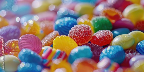 Colorful pile of assorted candies, perfect for advertising or food industry promotions