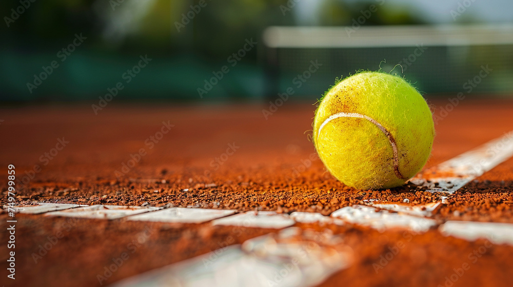 Tennis ball on a tennis court. Generative AI