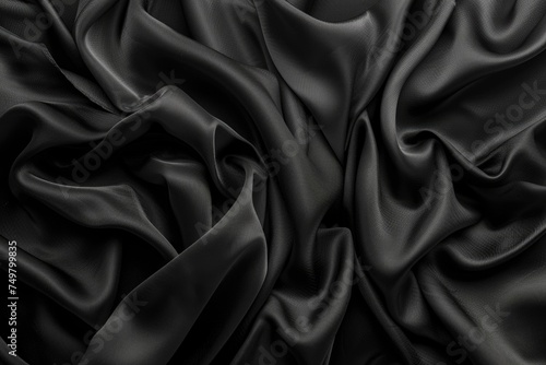 Close up of a black silk fabric, perfect for fashion or luxury themes