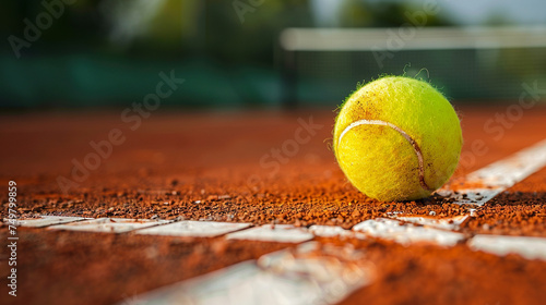 Tennis ball on a tennis court. Generative AI