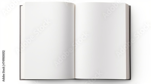Isolated Blank Open Book on White Background, Top View. Paper Texture, Clipping Path. Mockup. photo